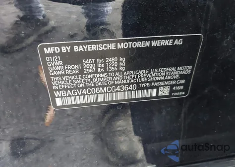 2021 BMW 840I Gran Coupe xDrive z USA, uszkodzony, nr VIN WBAGV4C06MCG43640